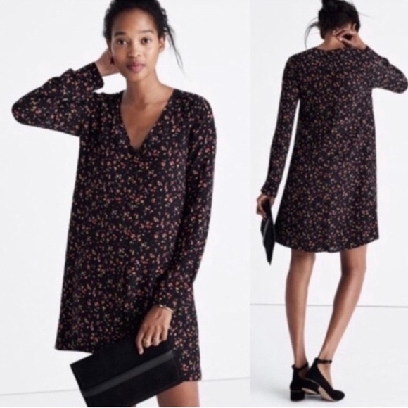 Sezane Dresses & Skirts - Madewell Et Sezane Women's Black Elly 100% Silk Mini Floral Dress Size Small
